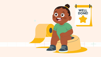 happy toddler sitting on a potty vector illustration