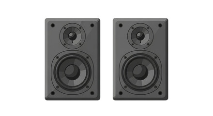 Obraz premium A pair of black rectangular bookshelf speakers, showcasing two-way driver design, isolated on a white background.