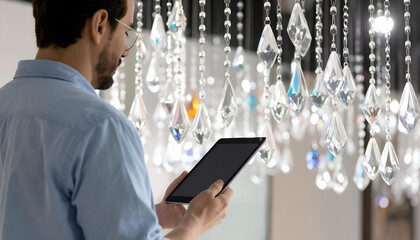 Crystal Facets Gleaming in Chandelier with Prisms and Light Play