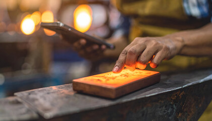 Close-Up of a Pulsing Copper Ingot Glowing on a Steel Anvil