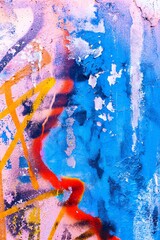 Vibrant abstract texture with blue, pink hues. Graffiti elements, 90s grunge style, vibrant paint...