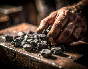 Detailed Macro View of Coal Dust in a Blacksmith's Forge Light