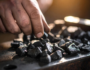 Macro View of Swirling Coal Dust Motes in Blacksmith Forge Light