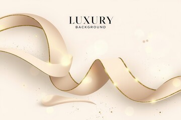Elegant flowing ribbon with gold accents on a soft beige background