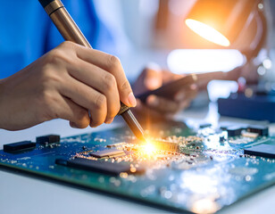 Detailed Macro Shot of Refined Copper Circuit Pathways on PCB