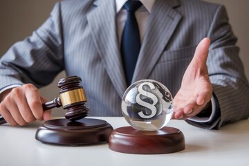 Legal decision, judicial power: Gavel and paragraph symbol of justice balance