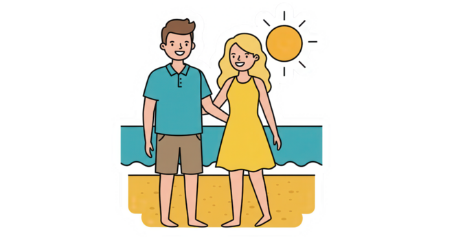 Happy Couple on Summer Beach Illustration