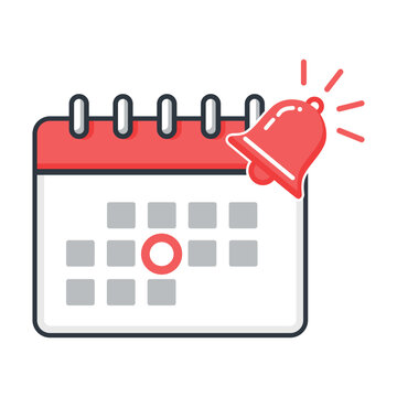 A calendar icon with a ringing notification bell, symbolizing a reminder, an important deadline, or a scheduled event appointment