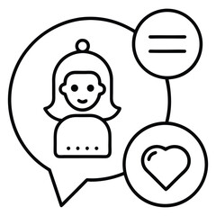 Smiling woman profile icon with social media interaction elements