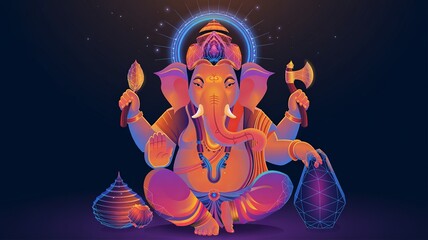 Lord Ganesha Digital Art – Hindu Deity of Wisdom, Prosperity