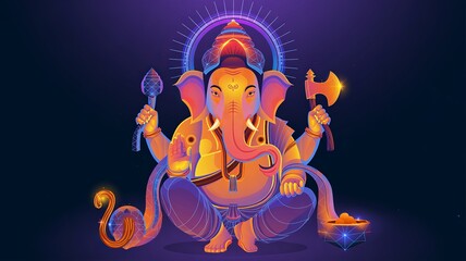 Lord Ganesha Digital Art – Hindu Deity of Wisdom, Prosperity