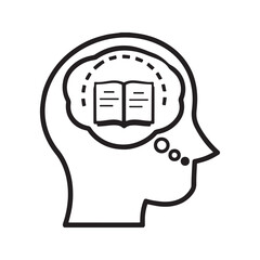 Learning and knowledge icon with an open book inside a human head, representing education, study, and intellect.