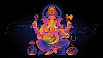 Lord Ganesha Digital Art – Hindu Deity of Wisdom, Prosperity