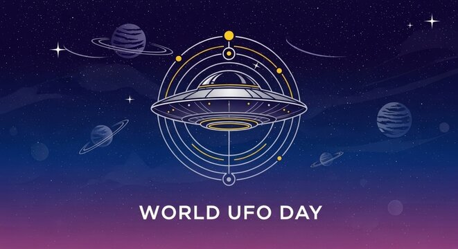 Celebrating World UFO Day with cosmic wonder dreaming of alien encounters in galaxy themed
