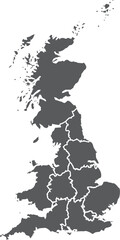 England Map with Flag, Provinces, Silhouette and Border Outline

