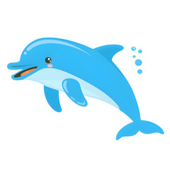 Fototapeta premium Adorable Cartoon Dolphin Leaping Through Ocean Depths