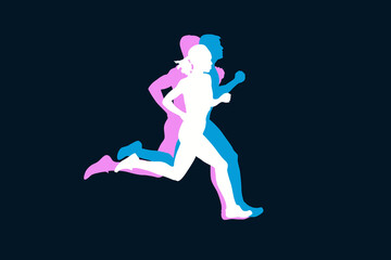 Run, sport athletic logo, group of running people. Marathon men and women
