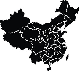 China Map with Provinces, Borders, and Silhouette Outline

