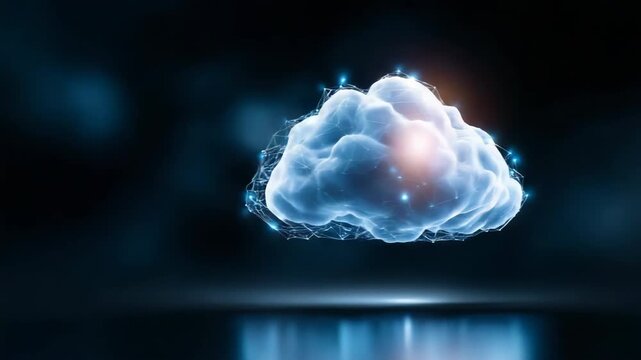 A cloud with a bright orange spot in the middle. The cloud is floating in the sky and he is a part of a computer program