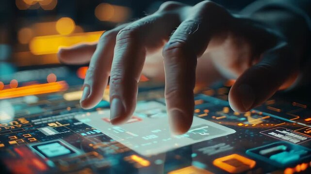 Close up Hands of man using online virtual app on mobile phone. 