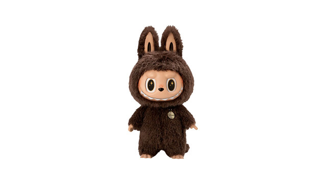 Brown Pop Mart Labubu Plush Monster secret Series Doll: Trendy Art Toy & Collectible Figure from the Popular Character Blind Box Collection. white or transparent backgroung