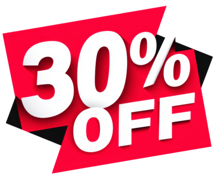 Promotion through bold discount sticker announcing 30 percent off sale for limited time