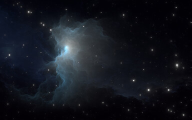 Space nebula. Giant interstellar cloud and stars scattered across the universe. 3D rendering, fractal image