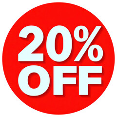 Discount sticker indicating twenty percent off for sales and promotions