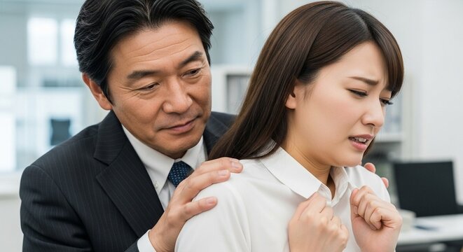 セクハラをする上司と、嫌がる日本人女性社員