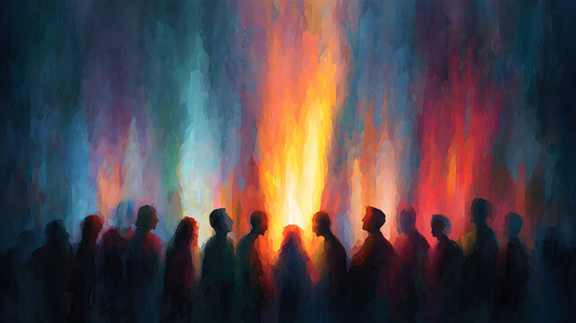 pentecost tongues of fire descending on diverse people unity in the holy spirit copy space digital painting