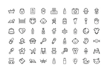 Baby Icons Set Outline Style Nursery and Newborn Elements