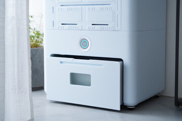 White appliance with a blue door