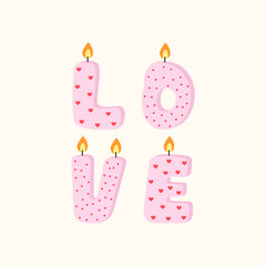 Romantic candle with hearts pattern vector illustration. Ideal for Valentines Day designs, greeting cards, love-themed decor, and cozy illustrations