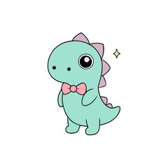 Fototapeta premium Cute Kawaii Dinosaur with Sparkly Eyes and Bowtie