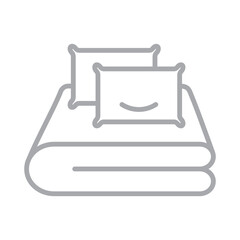 Bed linen linear icon isolated on transparent background. Simple bed linen icon with pillows and bed sheet. Feel like home icon. Hotel icon. Editable stroke. Pixel perfect.