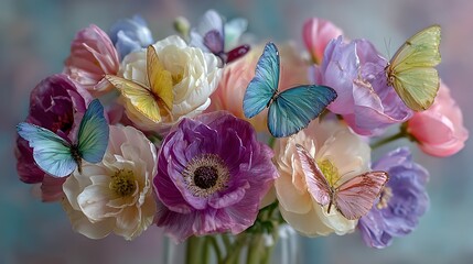 Graceful Floral Arrangement with Butterflies on Soft Surface  
