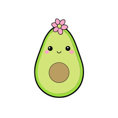 Fototapeta premium Cute Kawaii Avocado with Rosy Cheeks and Flower