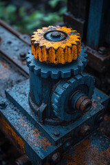 Old gears and cogs. Detail of old rusted industrial machine.