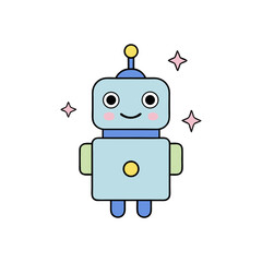 Cute Kawaii Robot with Joyful Face and Star Sparkle