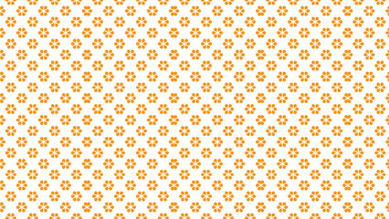 Repeating pattern of small orange flowers with six petals on a white background design element