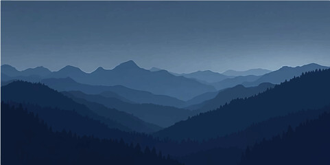 Dark blue mountain range under a quiet night sky minimalist peaceful landscape art