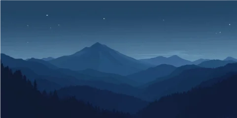 Fotobehang Nachtblauw Starry twilight mountain landscape with layered blue hills minimal nature backdrop  © Ashraful