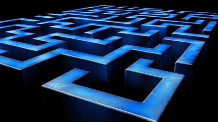 Glowing blue complex digital maze illustration

