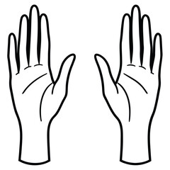 Two open hands raised upwards with fingers spread in a simple graphic silhouette style on a white background