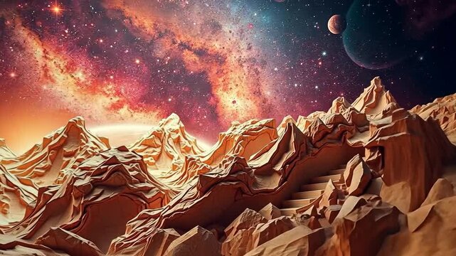 Cosmic Desert Peaks An Exoplanetary Landscape with Mountains and Celestial Wonders