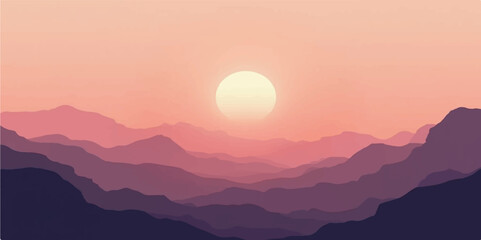 Fototapeta premium Minimalist Sunset Scene with Hills and Golden Glow in a Warm Tranquil Landscape