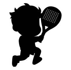 Cartoon Silhouette Kids Pose After Playing Paddle Simple Design Icon Digital