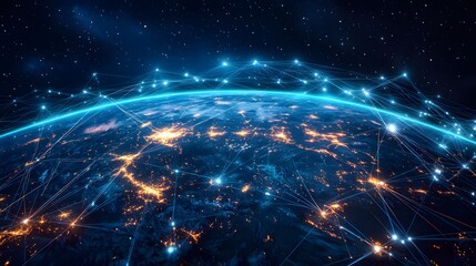 Global Network: A stunning visualization of the Earth encircled by a luminous network, depicting interconnectedness and the digital age.