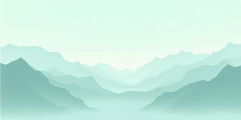 Soft Abstract Green Mountain Layers with Subdued Mist and Dreamy Digital Horizon