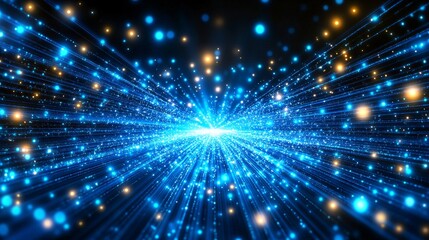 Abstract particle network with blue and gold glow


